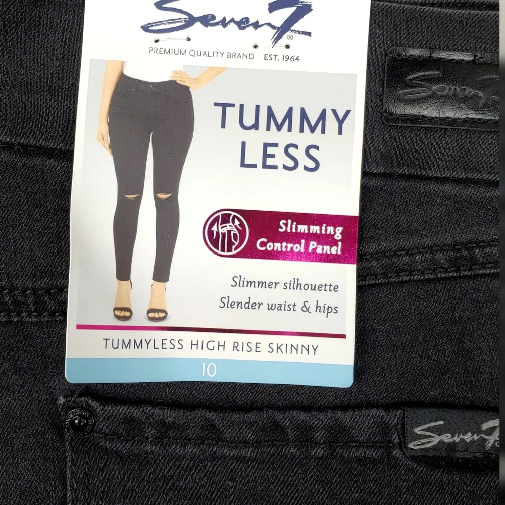 NWT Seven7 Womens Black Tummyless Black Distressed Ripped Knee Skinny Jeans - Picture 6 of 9